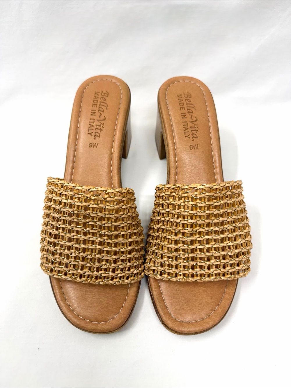Bella Vita Made in Italy Woven Gold Tan Heeled Sandals 9W